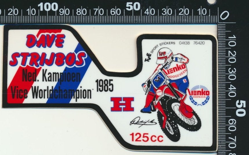 Sticker: Dave Strijbos - Worldchampion 1985, Ophalen of Verzenden, Zo goed als nieuw, Auto of Motor