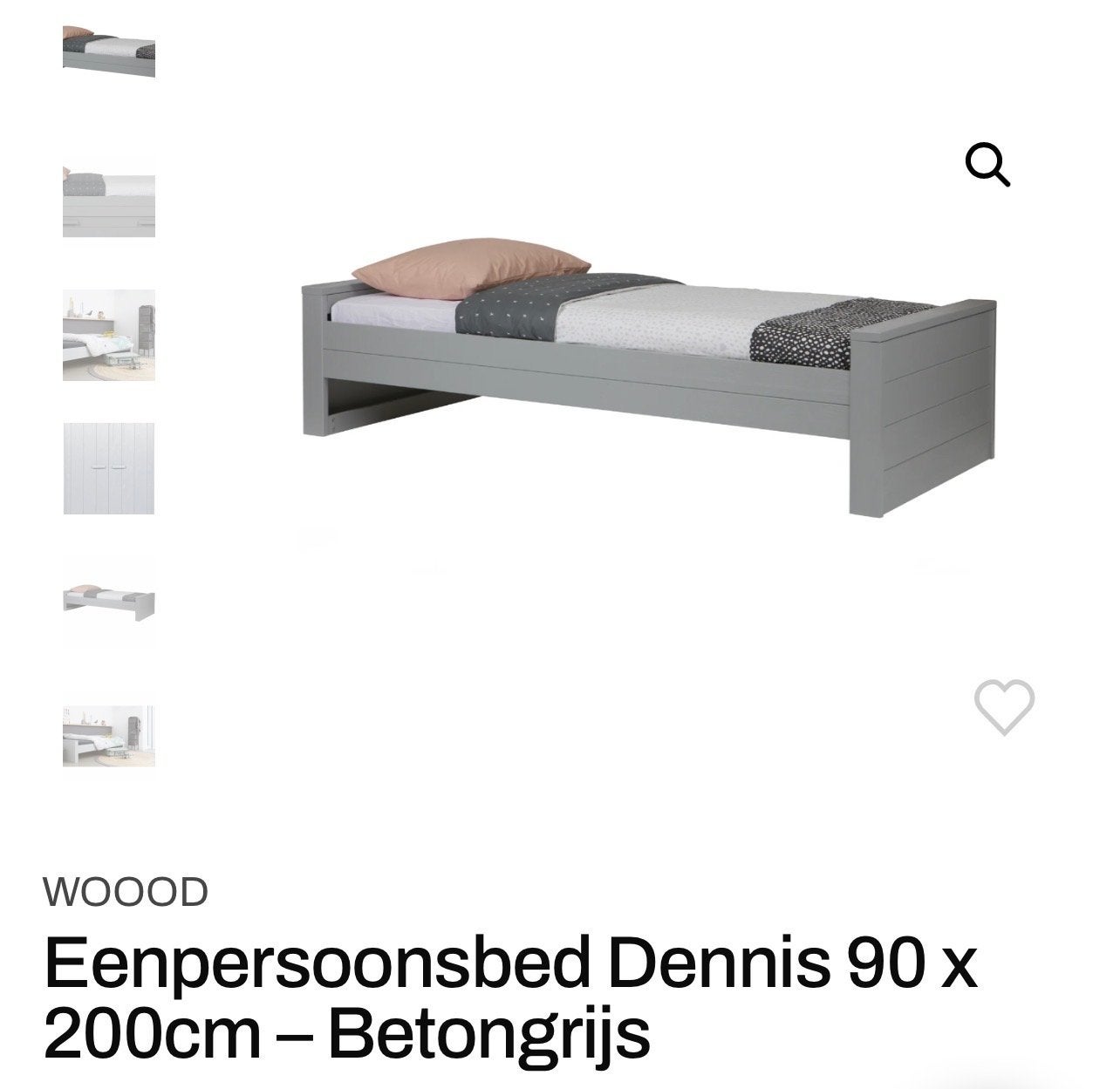 Woood eenpersoonsbed grijs 90x200 cm met lattenbodem, Ophalen, Gebruikt, 90 cm, Eenpersoons