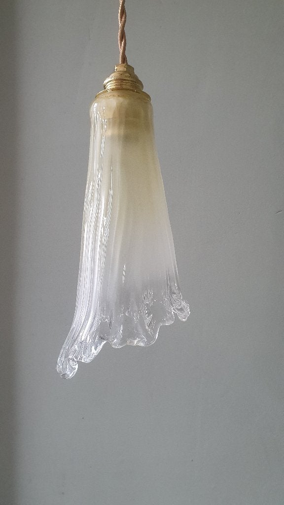 Vintage Murano hanglam - bloem - trechtervorm, Huis en Inrichting, Lampen | Hanglampen, E14 (klein), Murano, Vintage, Ialiaanse lamp, Mid Century, antiek, glas,