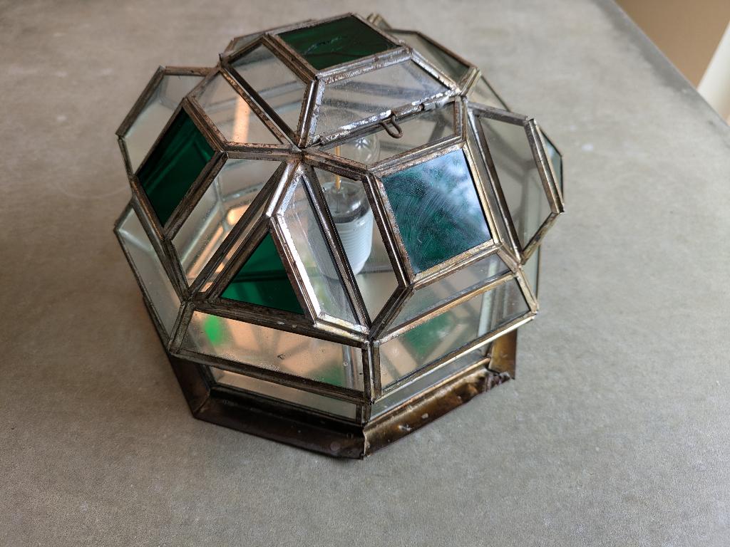 Art Deco Vintage Plafonnière 1950, Ophalen of Verzenden, Gebruikt, Glas, Art Deco