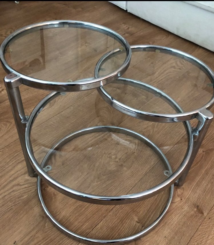 LEITMOTIV, VINTAGE “Double Swivel” tafel Chroom /Glas, Space Age ,Mid Century Modern, Leitmotiv Dutch design, 70s 80s, 100 tot 150 cm
