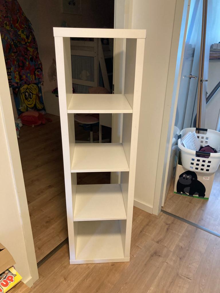 Witte Kallax van IKEA, 1x4 vakken, Ophalen, Minder dan 50 cm, Gebruikt, 100 tot 150 cm