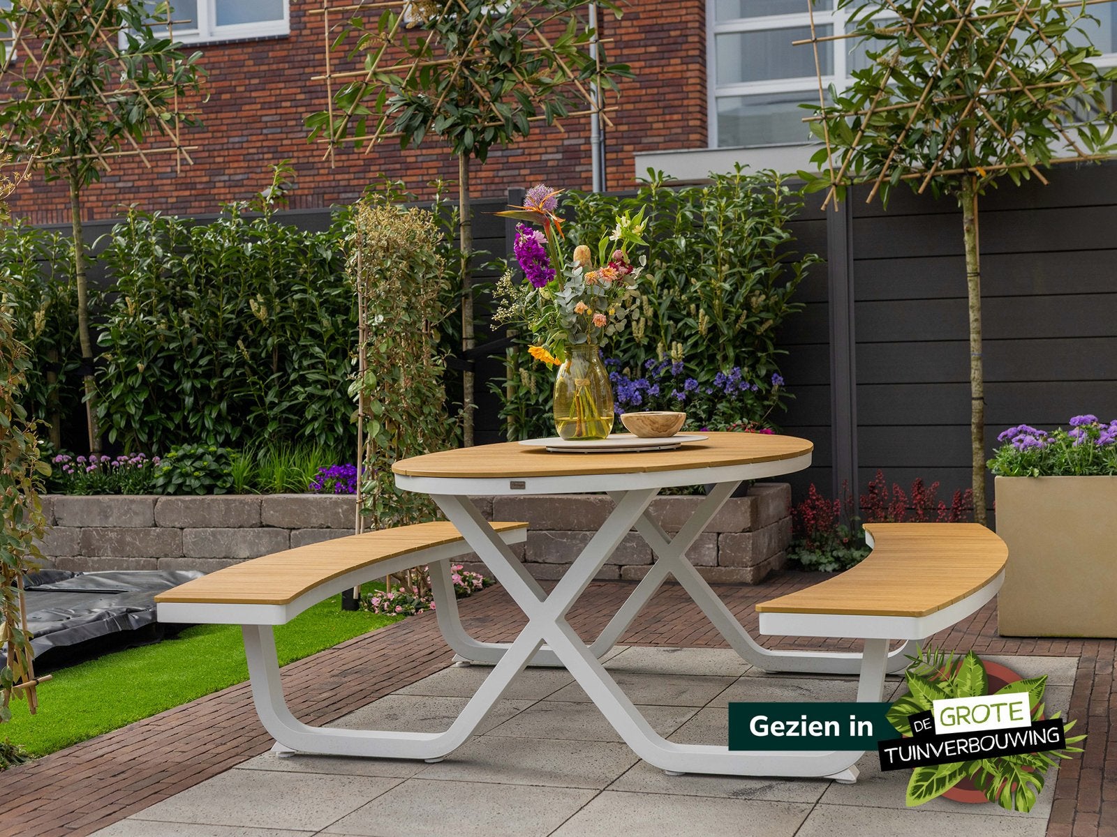 Bellagio Fidenza picknicktafel 216x200x75cm, Ophalen, Zo goed als nieuw, Ovaal, Aluminium