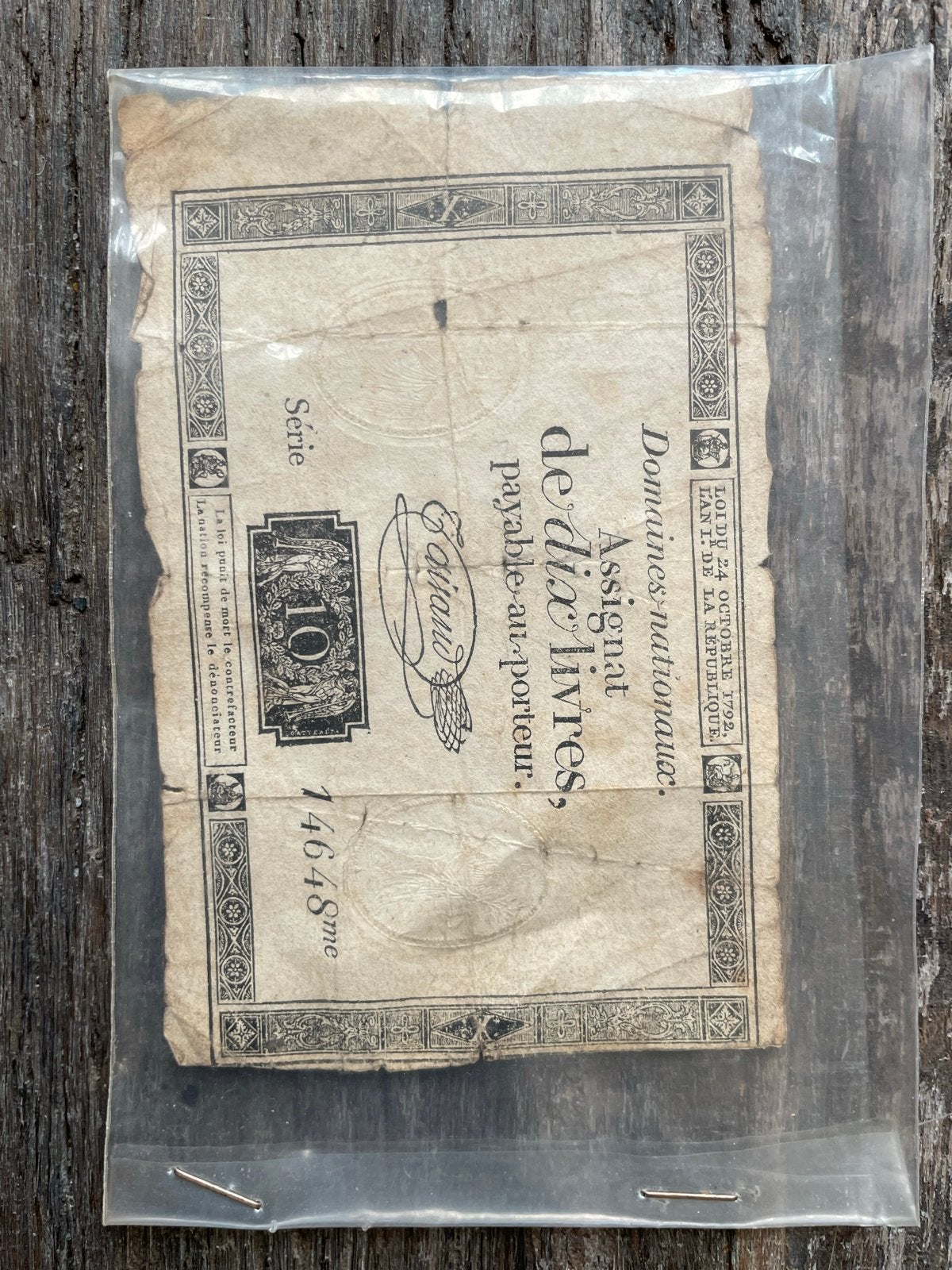 Zeldzaam Frans Assignaat 10 Livres, 1792, Ophalen of Verzenden, Los biljet