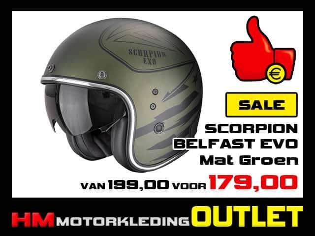 Motorhelm Scorpion Belfast Evo - Dawg - Mat Groen - Jethelm, Info@huybersmotoren.nl, HM - Sale, Dames, Ophalen