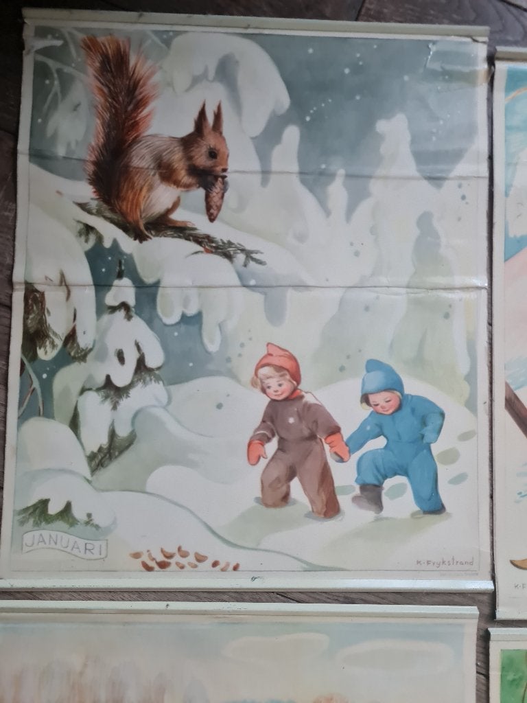 Vintage schoolplaten maanden van het jaar p/st 10 euro, Ophalen of Verzenden, Overige thema's
