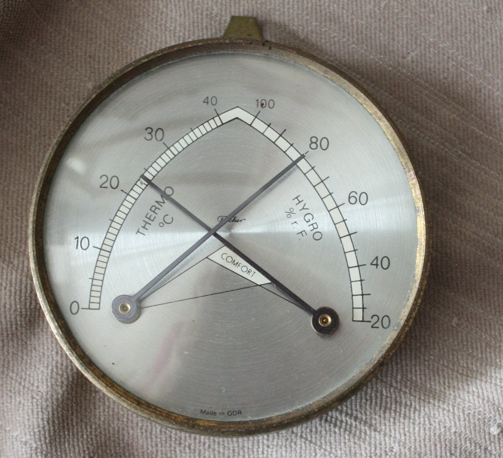 Hygrometer synthetisch met thermometer ø 87 mm - Fischer, Ophalen of Verzenden, Gebruikt, Barometer