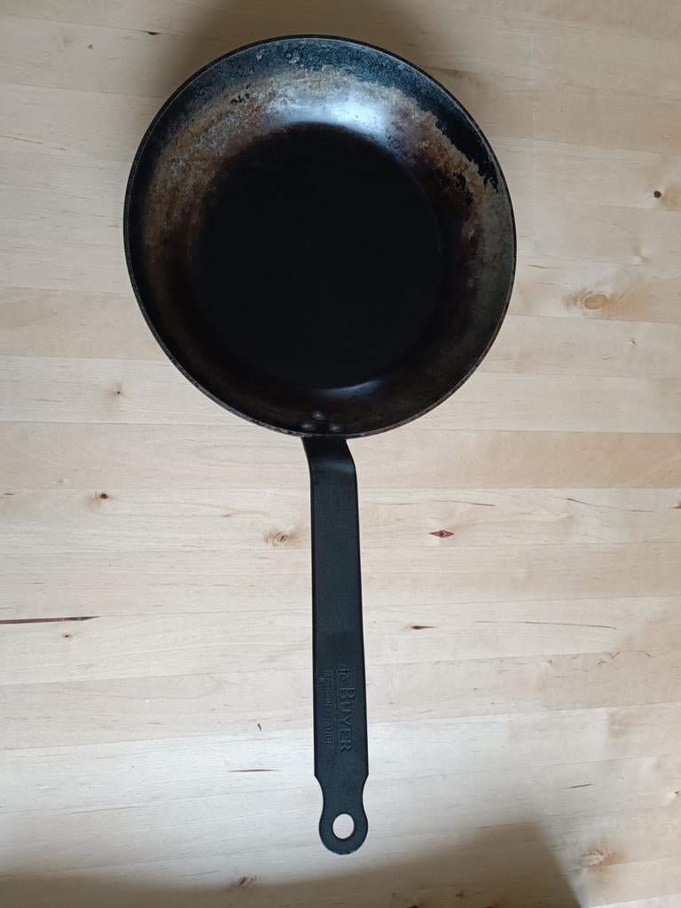 De Buyer plaatstalen pan, Gebruikt, Gietijzer, Ophalen of Verzenden, Keramische plaat