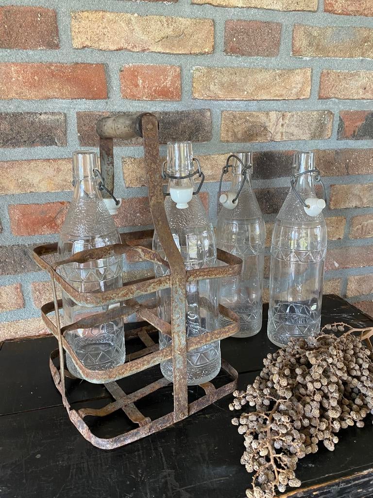 Brocante oud zinken flessen rek, Ophalen of Verzenden