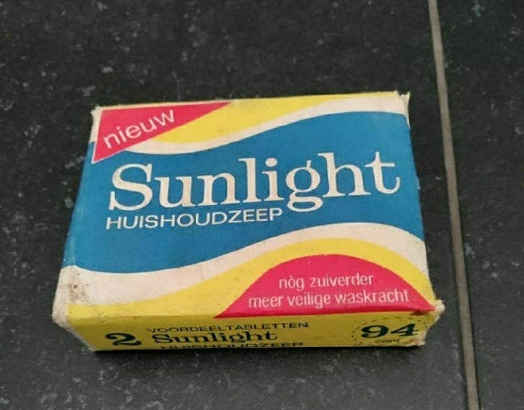 SUNLIGHT,Zeepblok,geel,blauw,oma,wassen,1970,RETRO,Geel,Rood, Ophalen of Verzenden