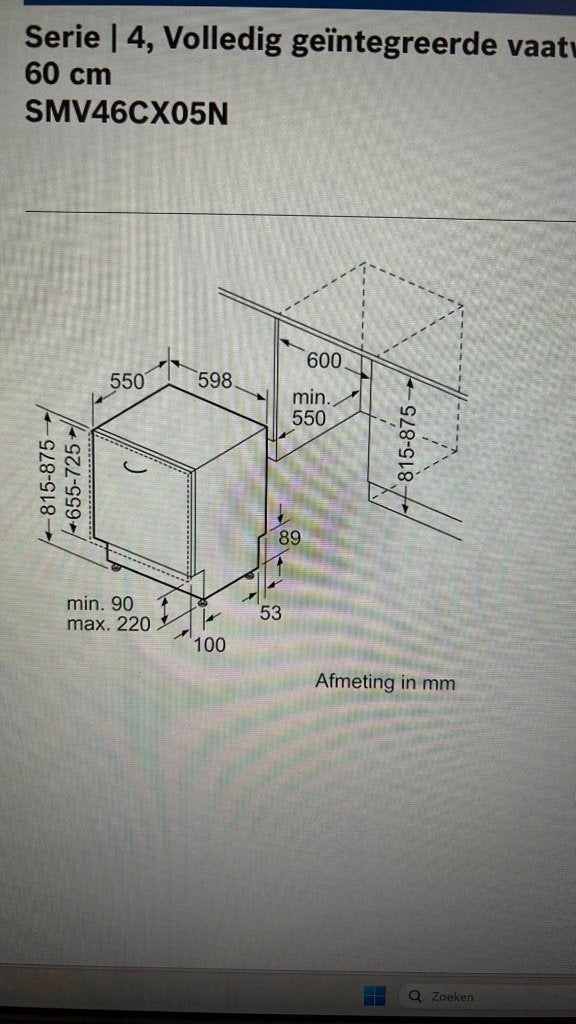 Inbouw vaatwasser Bosch, Ophalen, Gebruikt, Minder dan 85 cm, Minder dan 10 liter