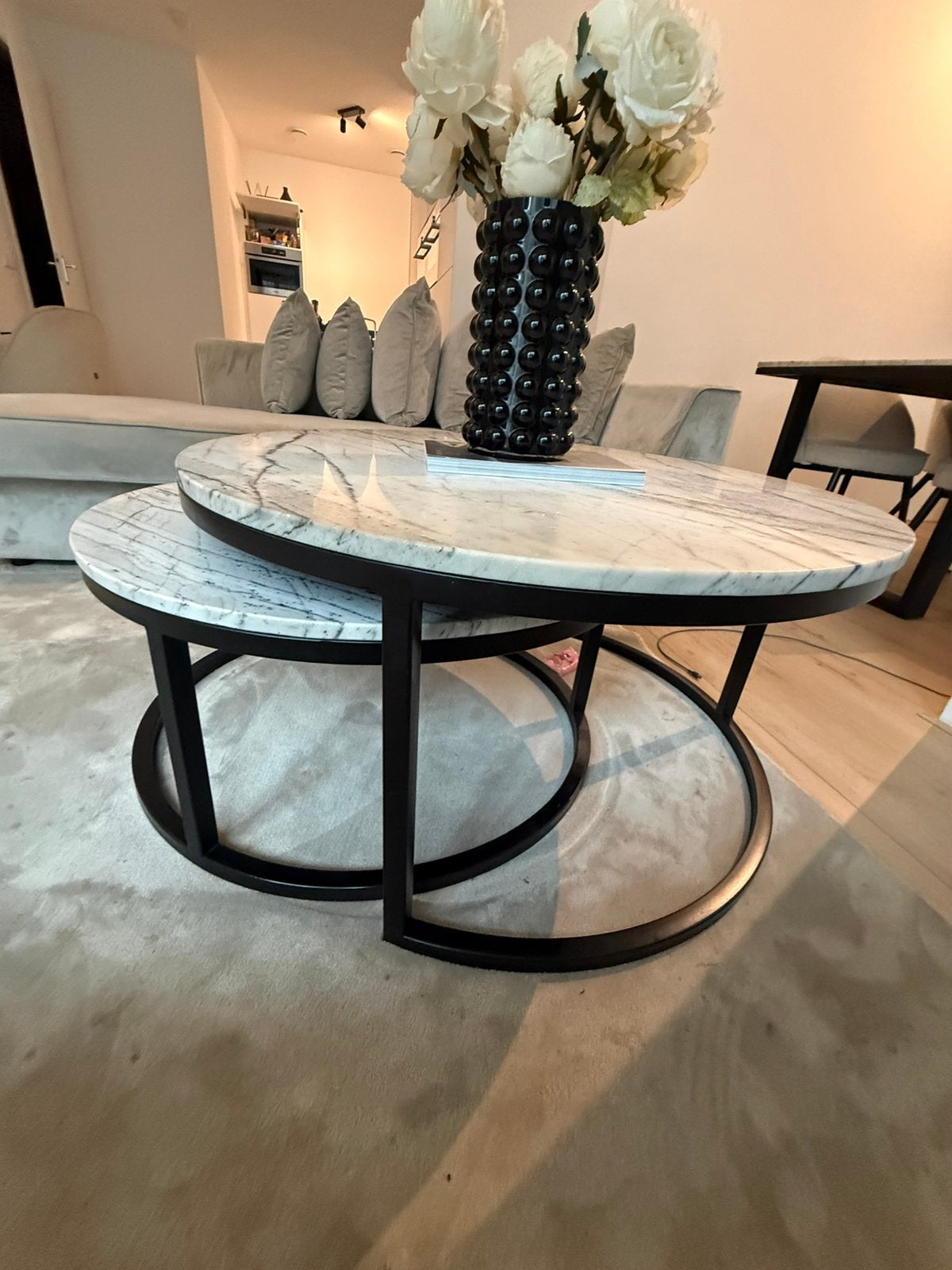 Richmond Salon Tafel 2 Marmer Look - Schuifbaar, Overige materialen, Rond, Zo goed als nieuw, 50 tot 100 cm
