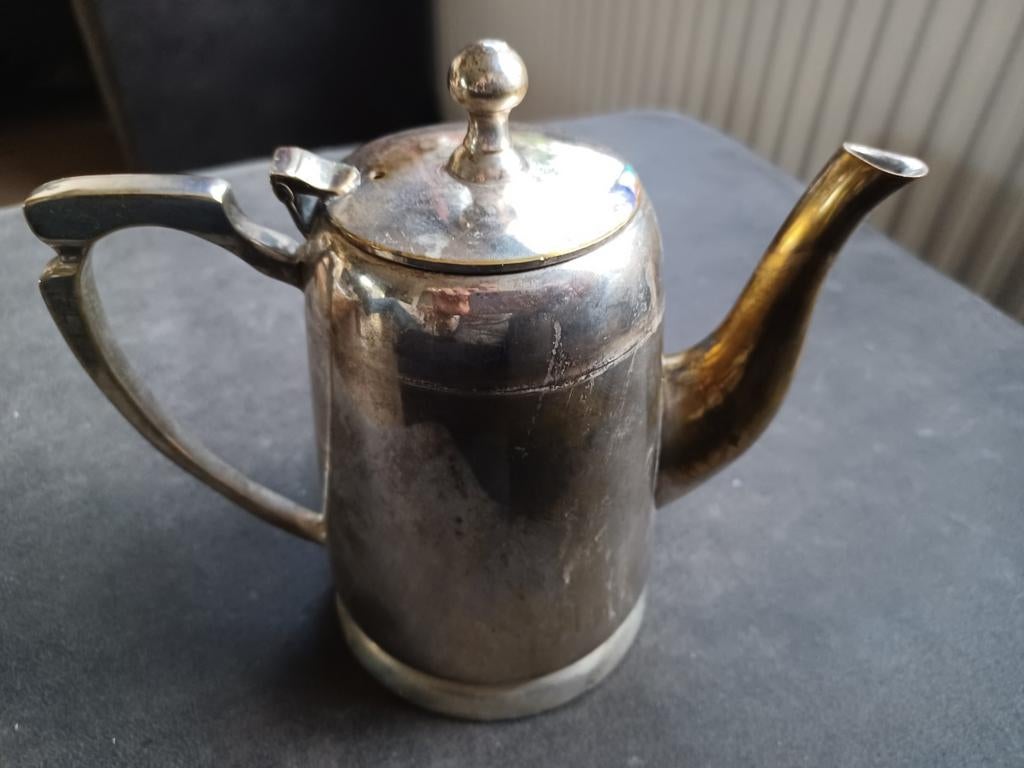 Antieke verzilverde theepot/koffiepot, Antiek en Kunst, Ophalen of Verzenden
