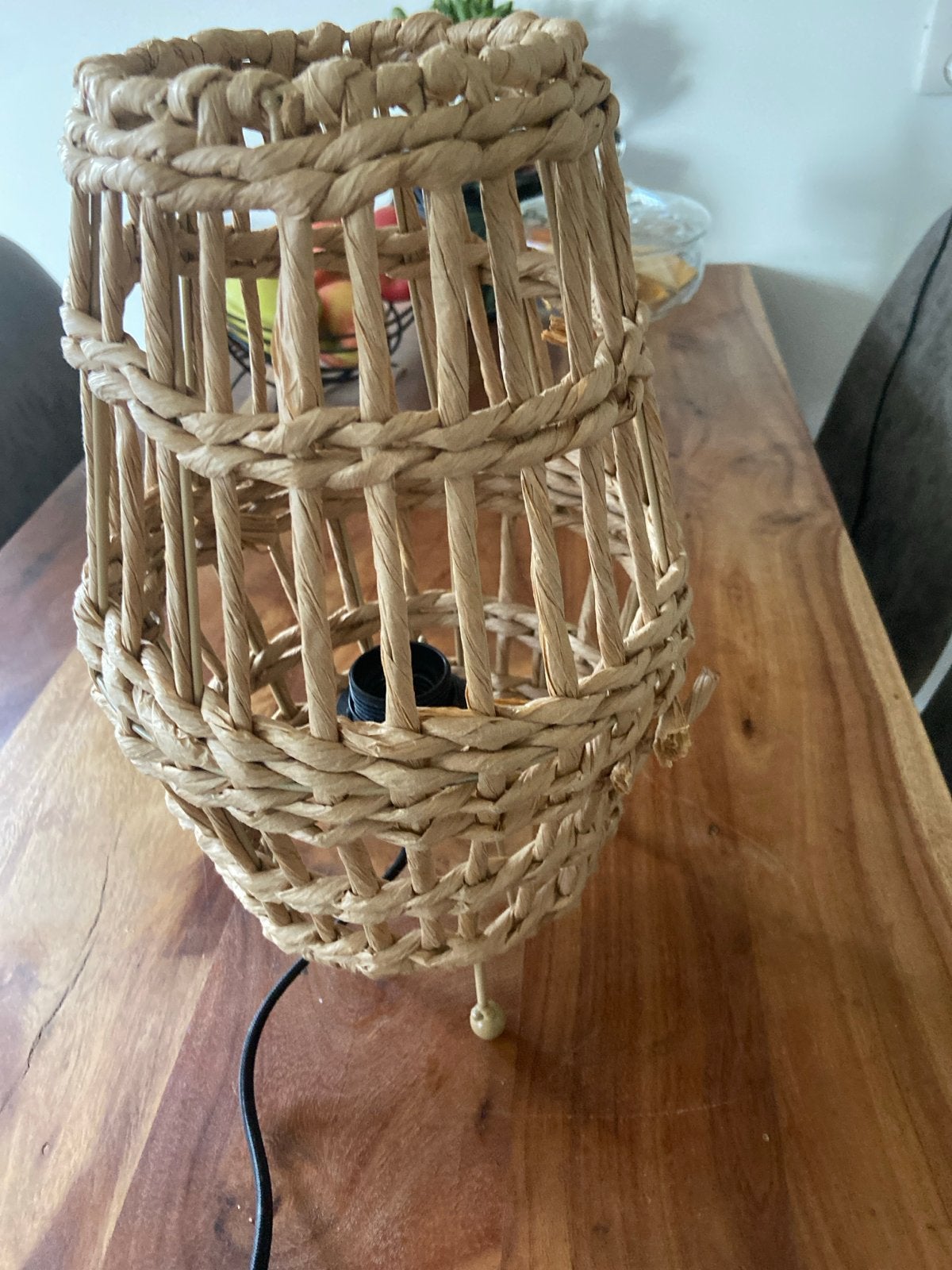 Rotan tafellamp - Sfeerlamp, Met schakelaar, Natuurlijk materiaal, E27 (groot), Landelijk