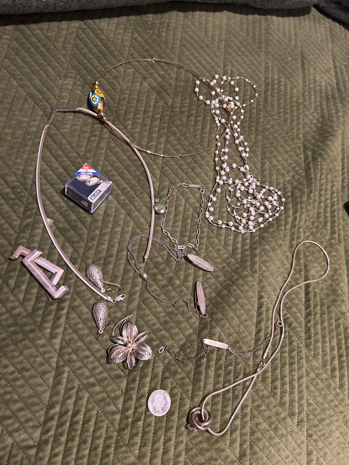 Diverse sieraden: kettingen, oorbellen, broche - Zilver & Go, Ophalen of Verzenden, Gebruikt, Zilver, Met edelsteen