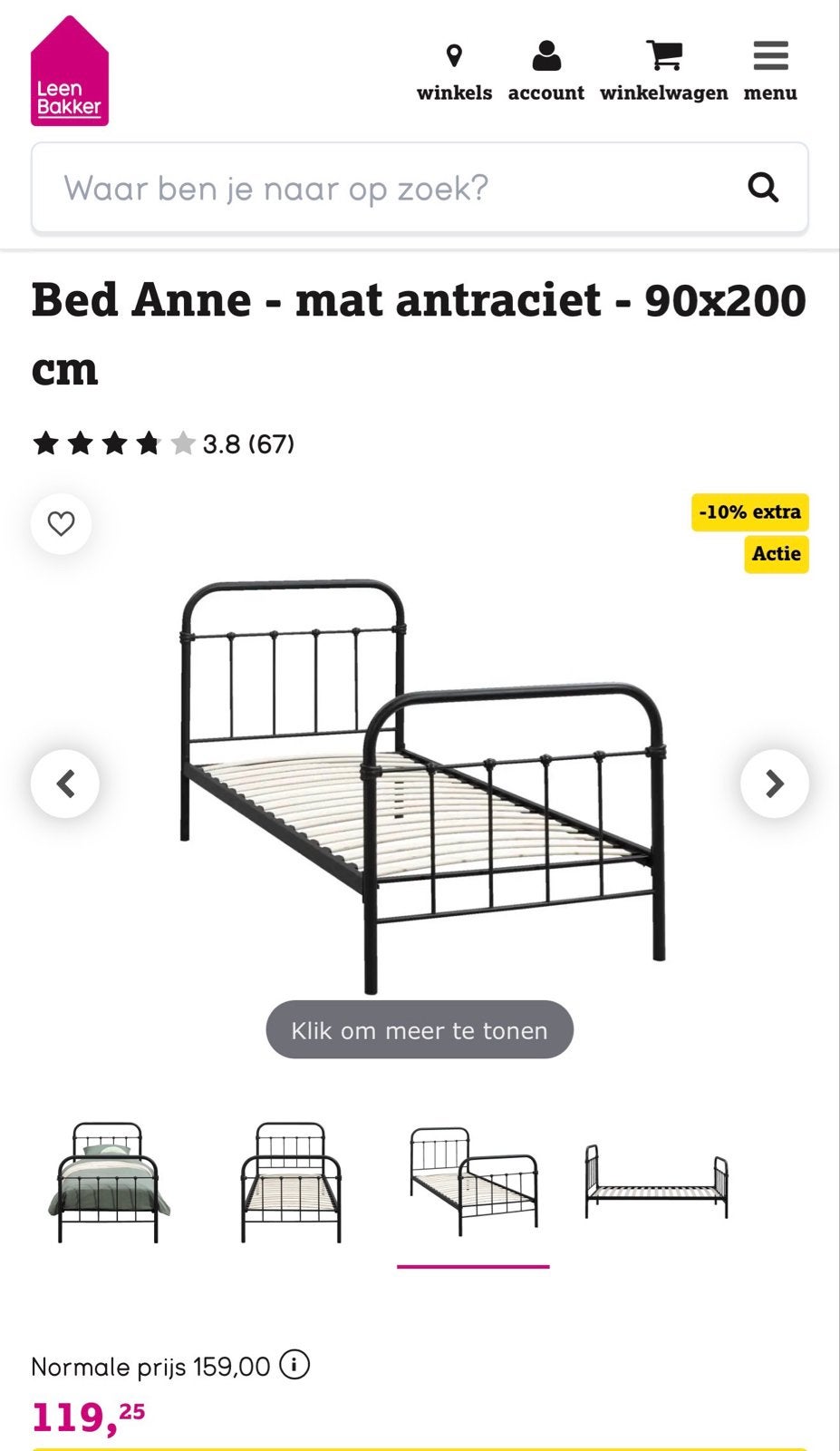 Bed Anne - mat antraciet - 90x200 cm, Huis en Inrichting, Slaapkamer | Bedden, Ophalen, Gebruikt, 90 cm, Eenpersoons