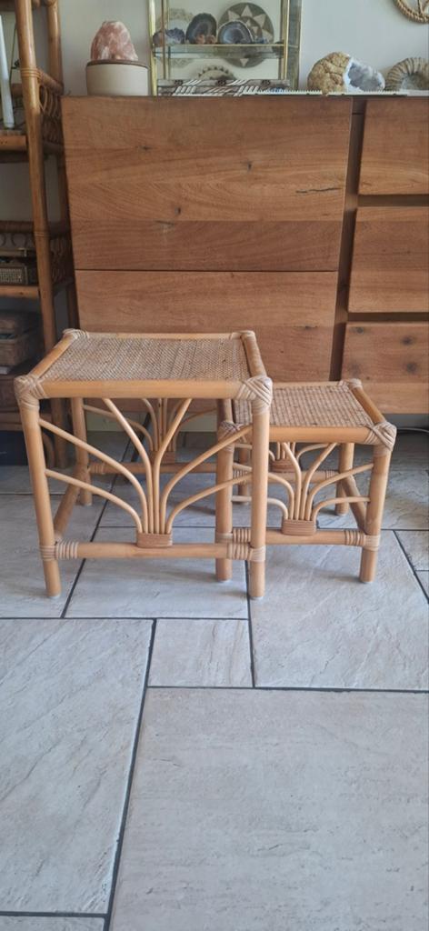 2 rotan tafeltjes / bijzettafeltjes / plantentafeltjes, Ophalen, Rond, Minder dan 55 cm, 45 tot 60 cm