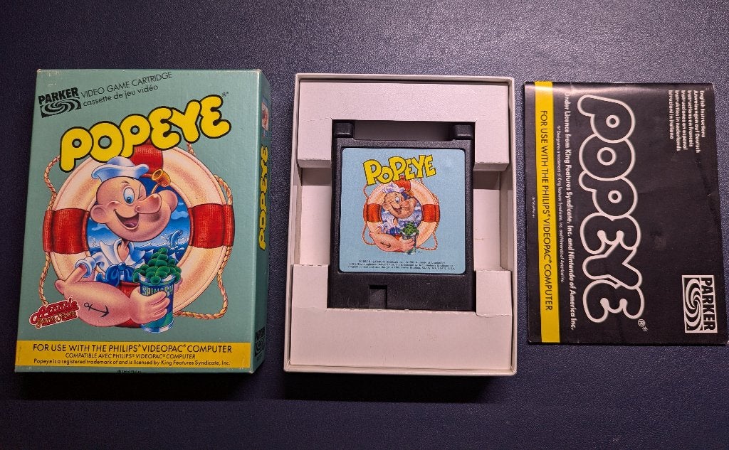 Parker Brothers Popeye Philips Videopac G7000 compleetgetest, Spelcomputers en Games, Avontuur en Actie, Gebruikt, Verzenden, 1 speler