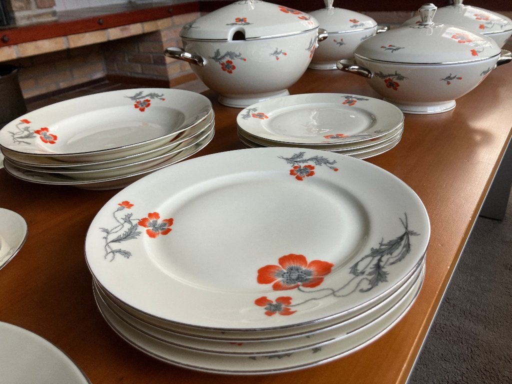 antiek servies Bohemia Royal Ivory nr 2475 met klaprozen, Huis en Inrichting, Keuken | Servies, Ophalen, Gebruikt, Overige stijlen