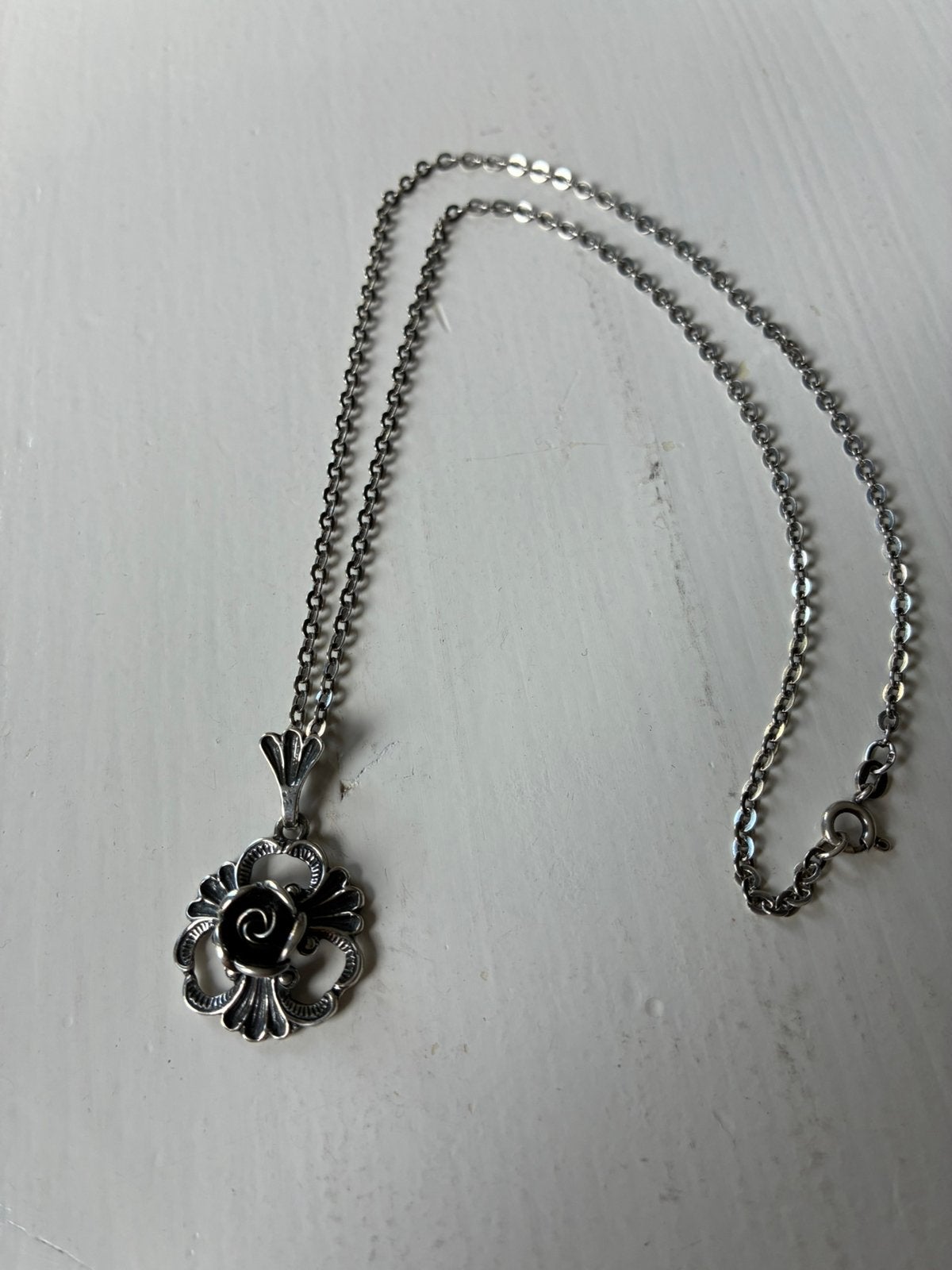 Ketting zilver ketting hanger roos hanger Teka vintage, Ophalen of Verzenden, Gebruikt, Zilver