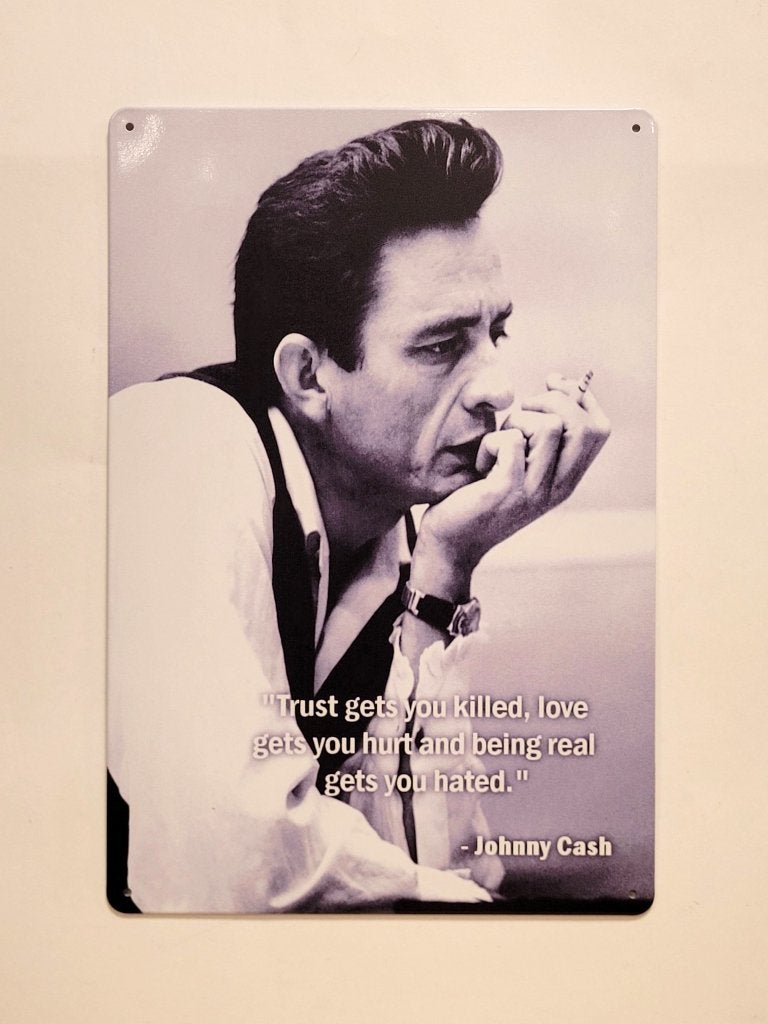 Johnny Cash tekst sigaret reclamebord van metaal wandbord, Info@deconoord.nl, Deco Noord, Nieuw, Ophalen of Verzenden