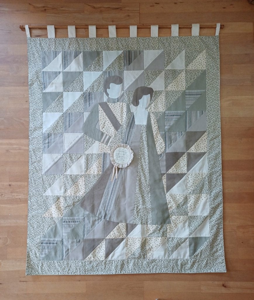 wandkleed, patchwork, textiel, bruidspaar, vintage, Ophalen of Verzenden, Gebruikt, Textiel, Vintage