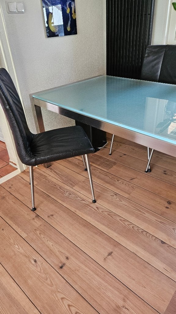 Design eettafel  (200x90x75 cm), Huis en Inrichting, Tafels | Salontafels, Ophalen, Gebruikt, 50 tot 100 cm, Glas