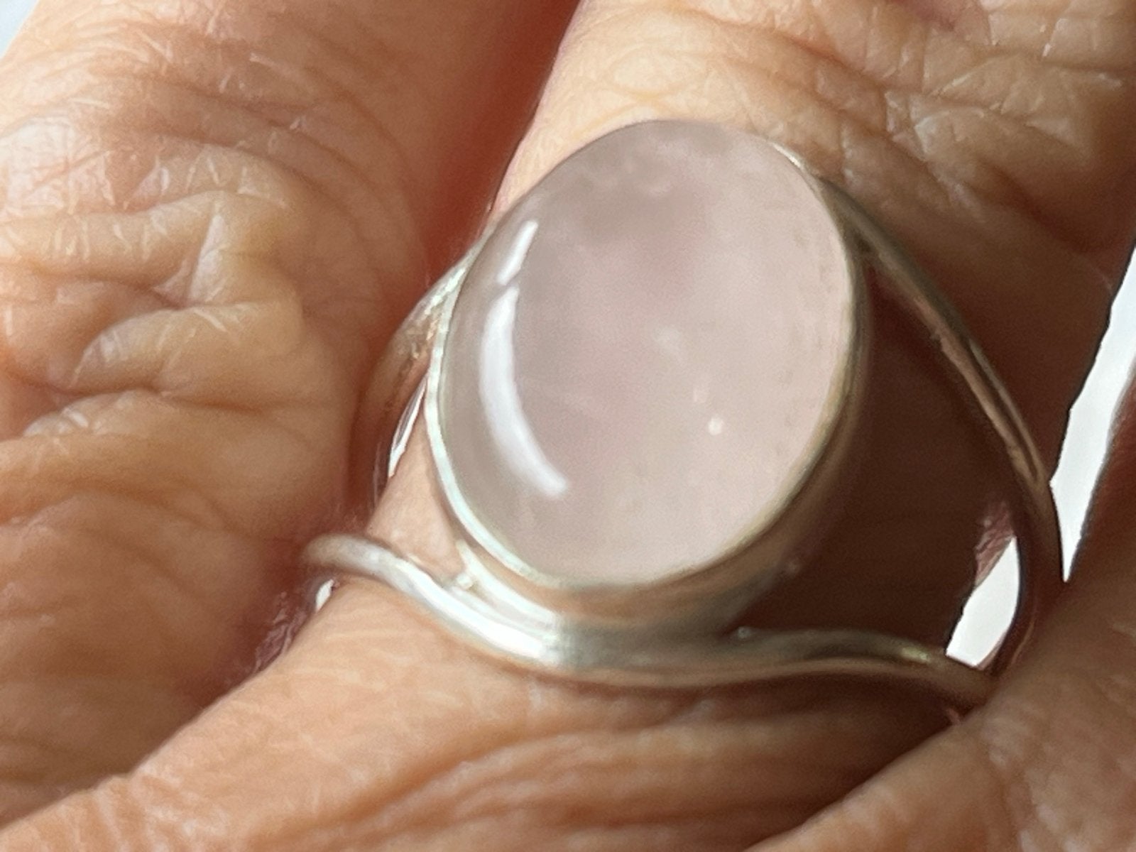 Art Deco Zilveren Ring met Rozenkwarts - Maat 17,75, Sieraden, Tassen en Uiterlijk, Ringen, Verzenden, Zo goed als nieuw, 17 tot 18