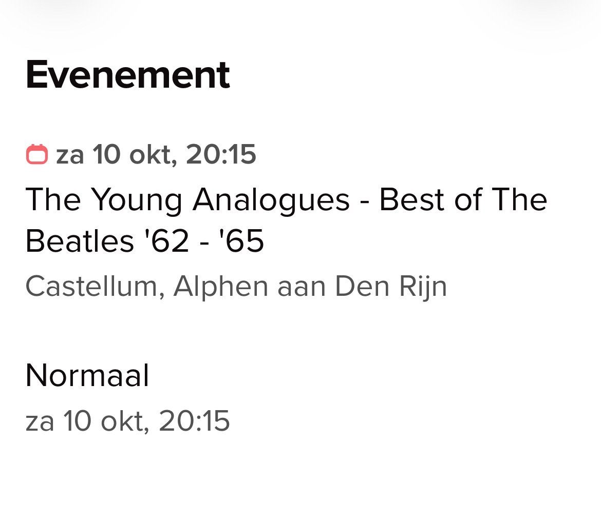 Twee kaartjes voor de Young Analogues (“Early Beatles”), Tickets en Kaartjes, Twee personen, Juli