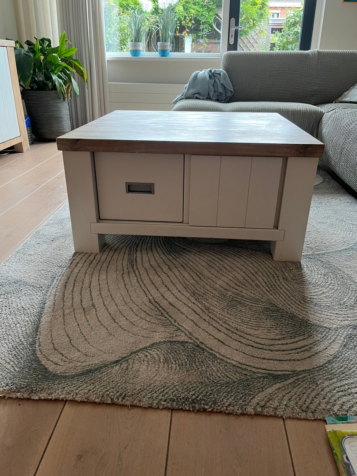 Henders & Hazel Istrana salontafel 90x90 – acaciahout – wit, Huis en Inrichting, Ophalen, Gebruikt, 50 tot 100 cm, 50 tot 100 cm