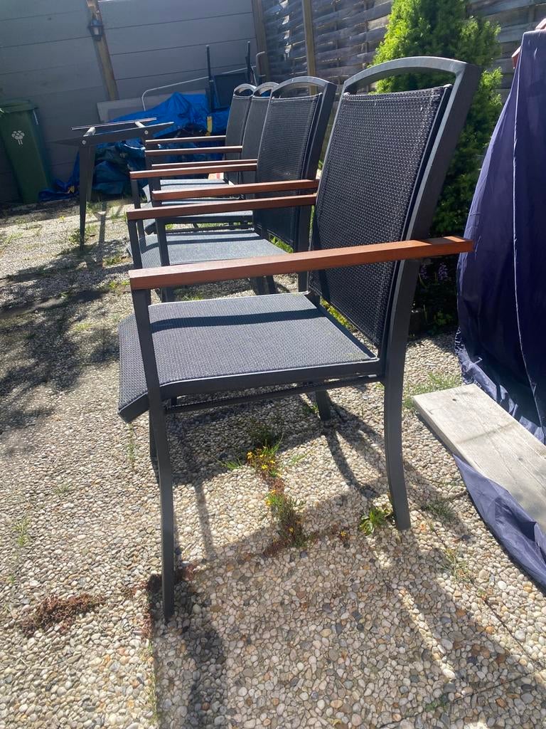 4X TEXILEEN / ALUMINIUM STOELEN, Tuin en Terras, Tuinstoelen, Ophalen, Gebruikt, Textileen, Stapelbaar