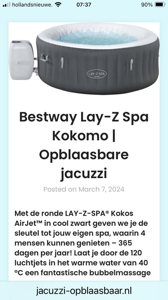 Bestway Lay-Z-Spa Kokomo Opblaasbare Jacuzzi met Cover, Ophalen, Gebruikt, Afdekzeil, Opblaasbaar
