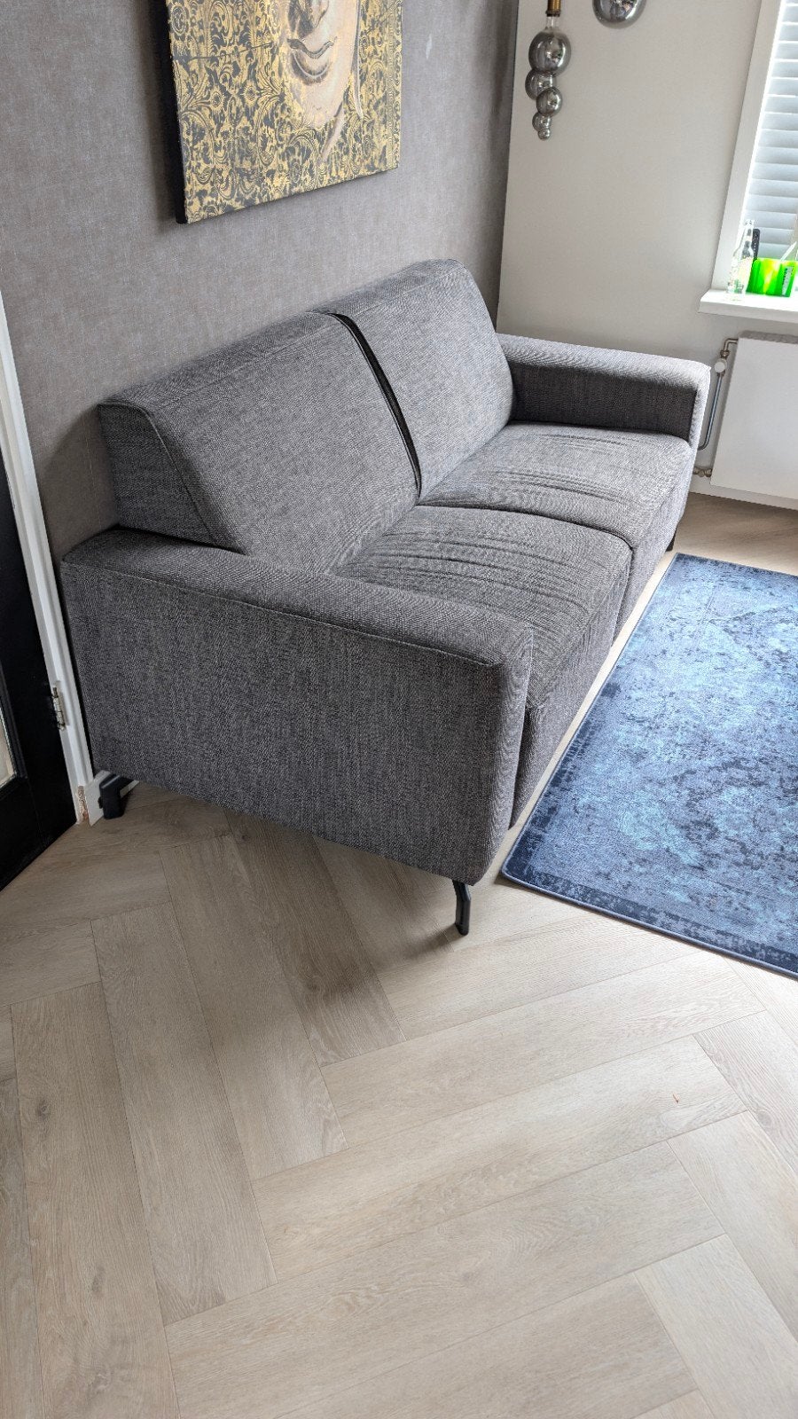 Grijze tweepersoonsbank 210x90 cm, Huis en Inrichting, Banken | Bankstellen, Ophalen, Gebruikt, Tweepersoons, 75 tot 100 cm