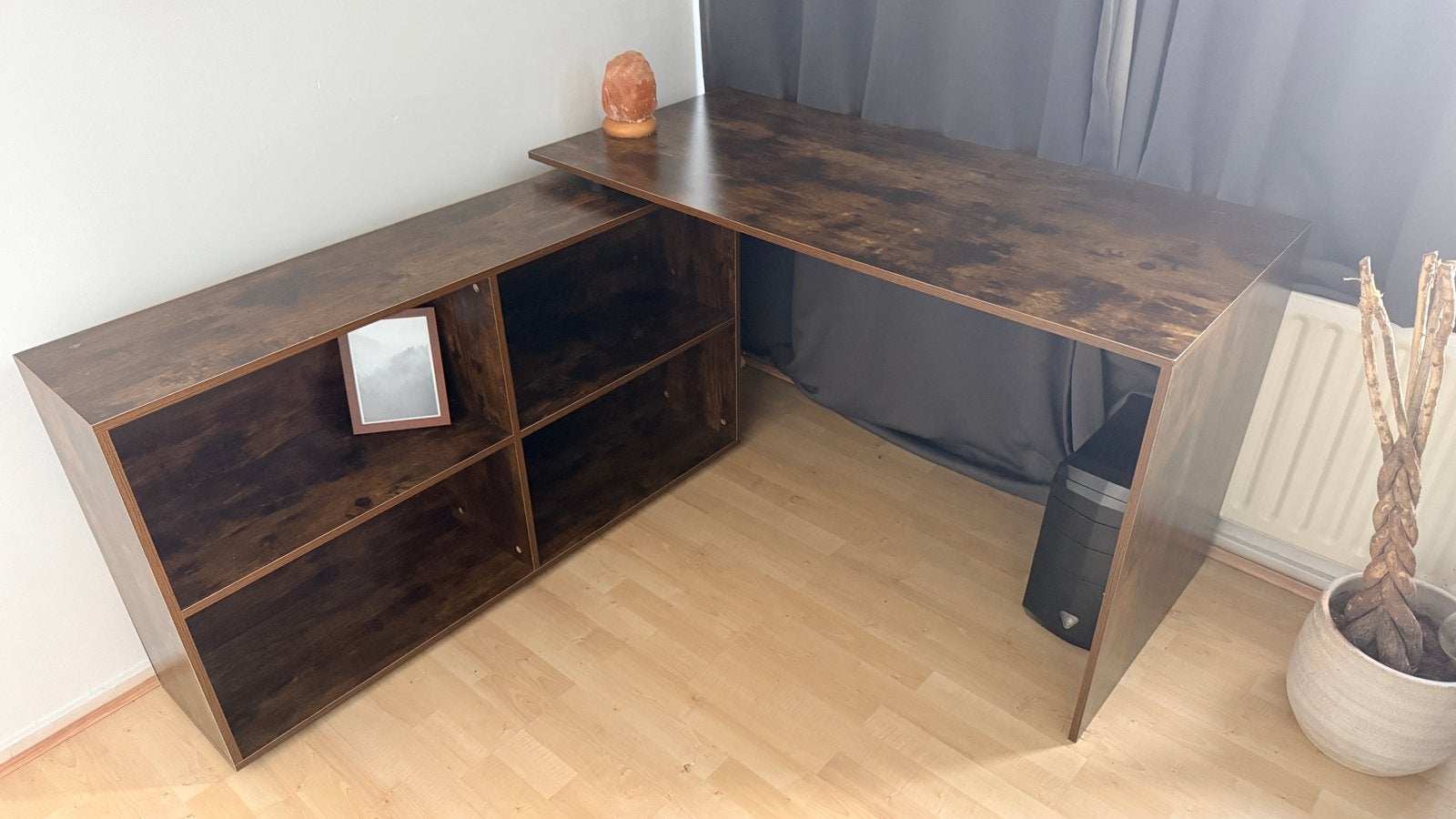 Houten hoekbureau met verstelbare opbergruimte, Ophalen, Opbergruimte, Gebruikt, Spaanplaat of MDF
