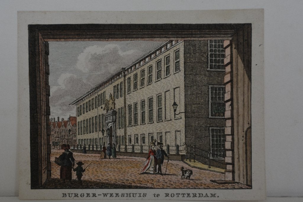 ROTTERDAM BURGER WEESHUIS Gravure gekleurd 1786 Bulthuis GP3, Verzenden, Stadsgezicht, Handgekleurd, Gravure