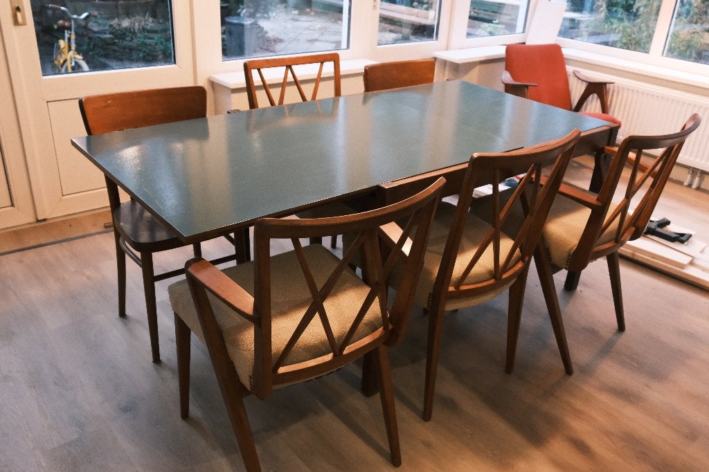 Pastoe uitschuifbare eettafel met of zonder 4 stoelen, Ophalen, Gebruikt, Teakhout, 50 tot 100 cm
