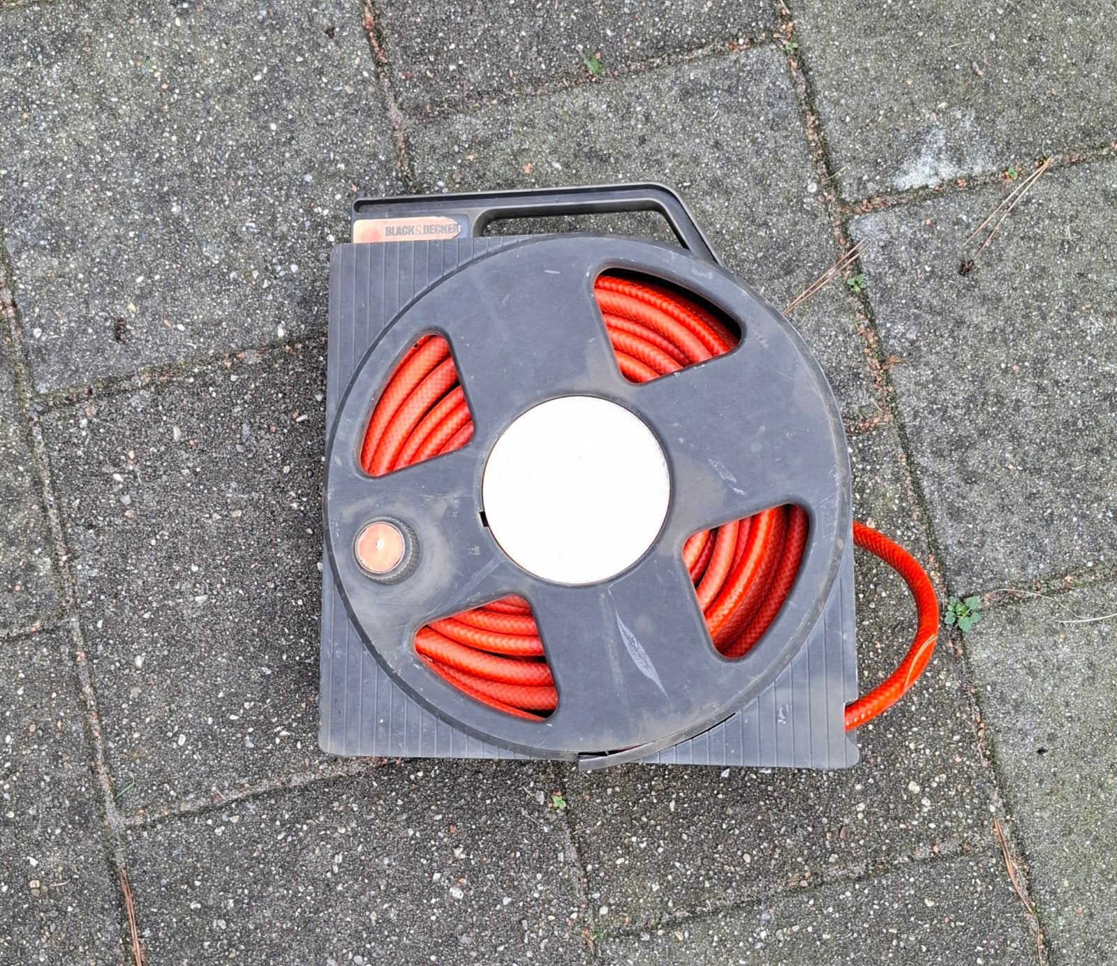 Waterslang + haspel, korte slang + 2 sproeikoppen, Ophalen of Verzenden, Gebruikt, Tuinslang