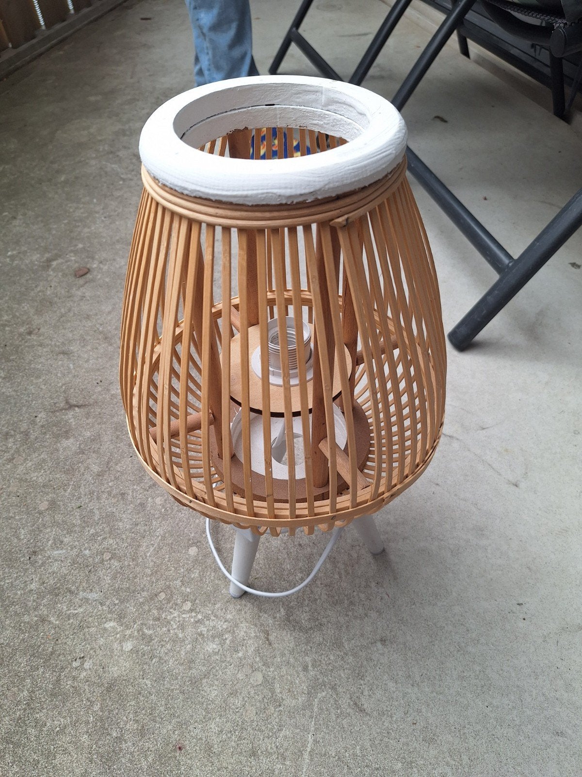 Bamboe tafellamp / sfeerlamp, wit en naturel, Ophalen, Overige merken, Gebruikt, Natuurlijk materiaal