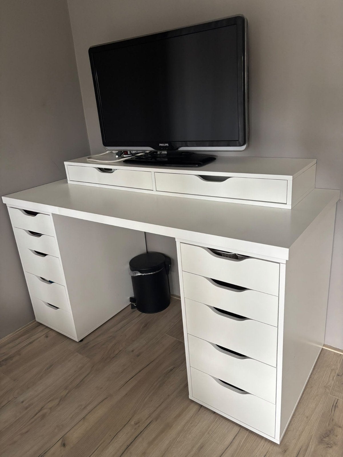Bureau met lades en opzetstuk - 140x60cm, Huis en Inrichting, Ophalen, Gebruikt, Spaanplaat of MDF, Wit