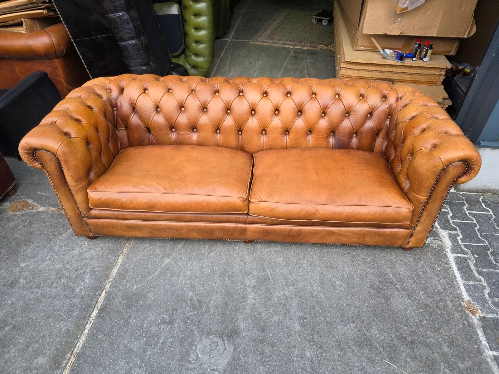 Luxe Chesterfield Bank Klassiek en Comfortabel + BEZORGING, Gebruikt, ., Ophalen of Verzenden, Rechte bank