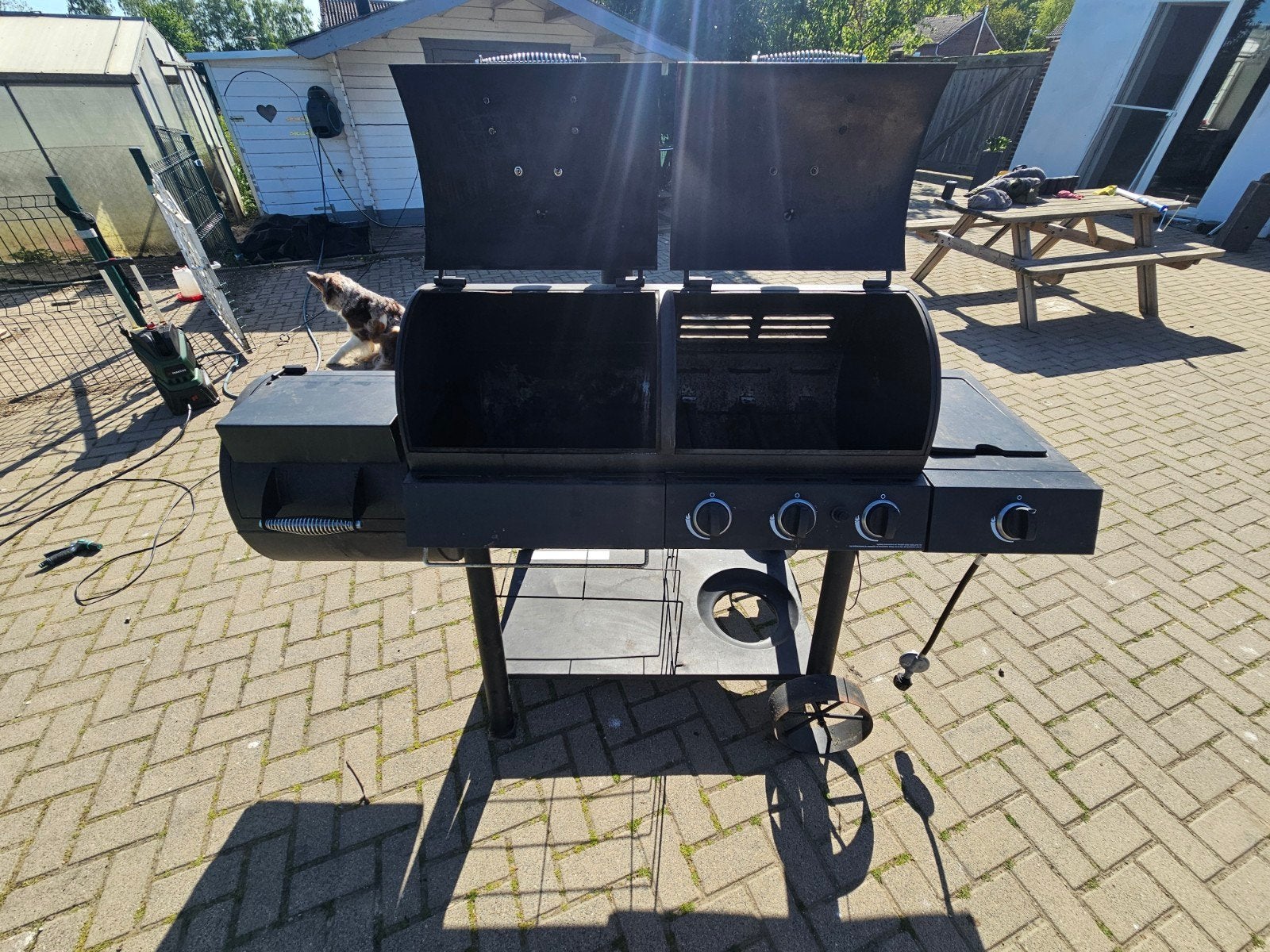 Oklahoma Joe's Smoker en Gasbarbecue Combo, Tuin en Terras, Houtskoolbarbecues, Ophalen of Verzenden, Gebruikt