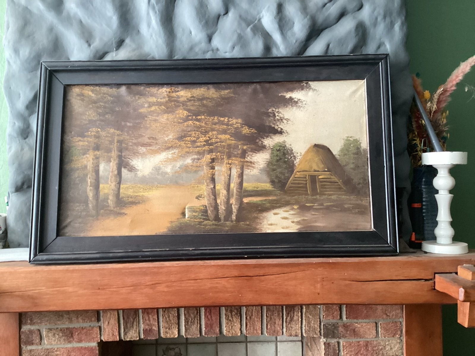 Oud schilderij met landschap en boerderij, Ophalen of Verzenden