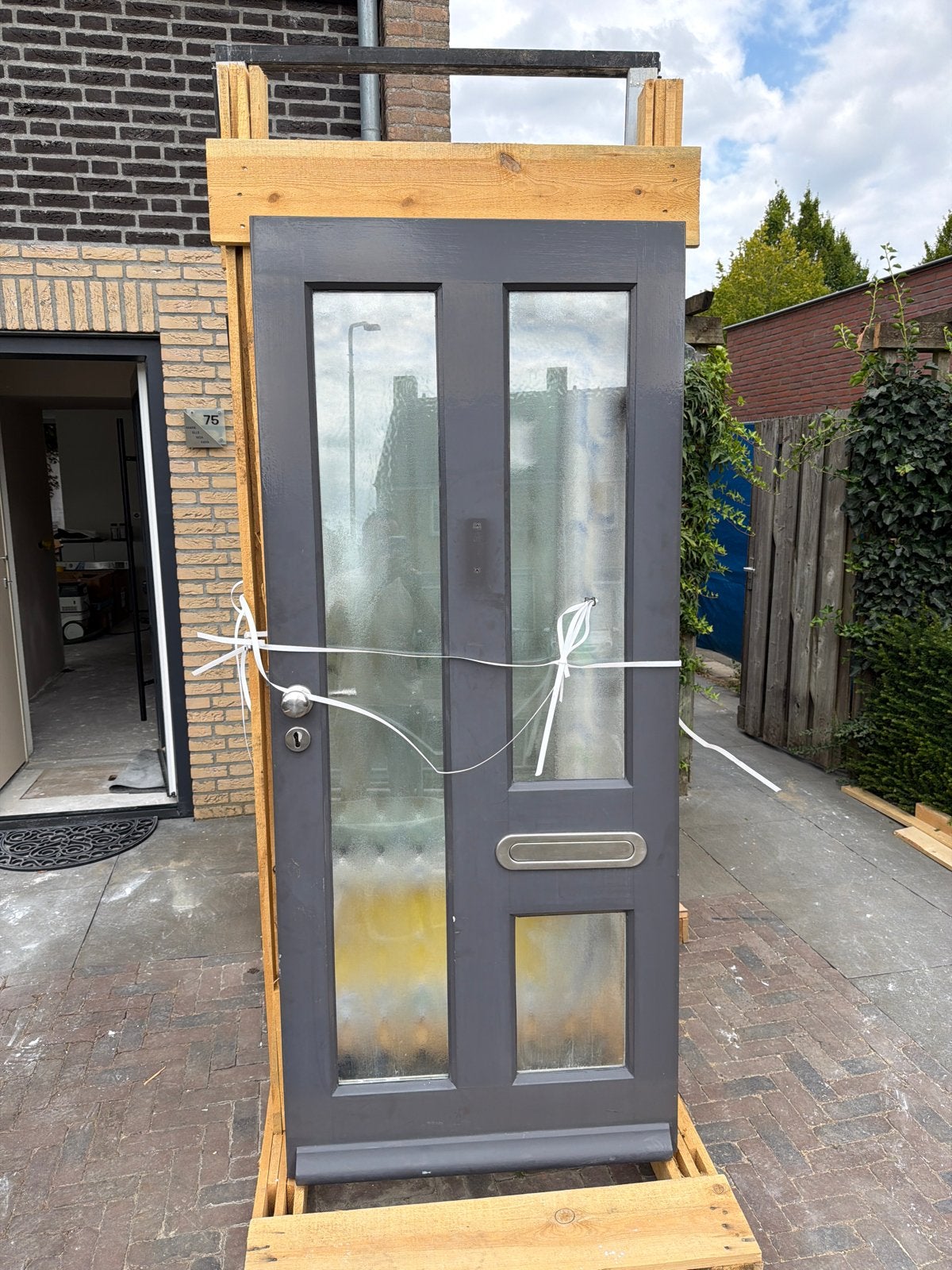 Houten voordeur met glas, 86,5x201 cm, Ophalen, Gebruikt, 80 tot 100 cm, Buitendeur
