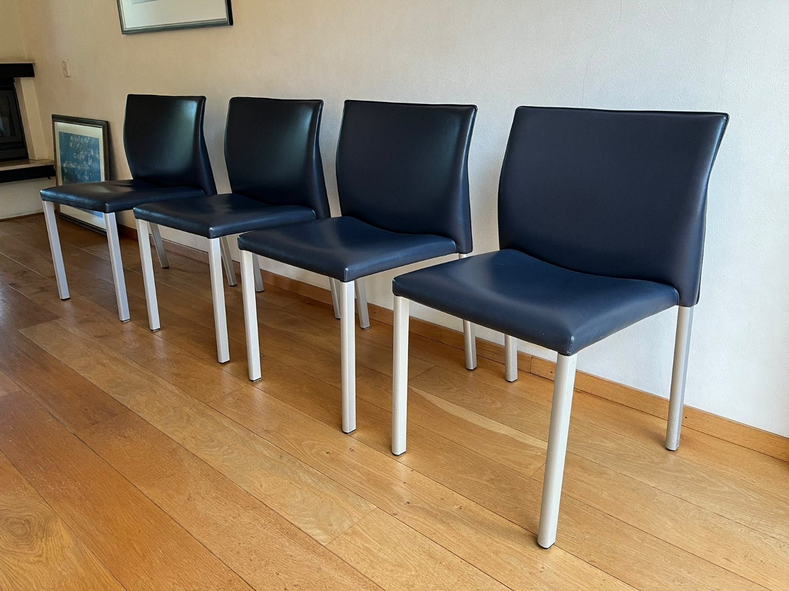 leolux myto leren eetkamerstoelen, Ophalen, Gebruikt, Blauw, Vier