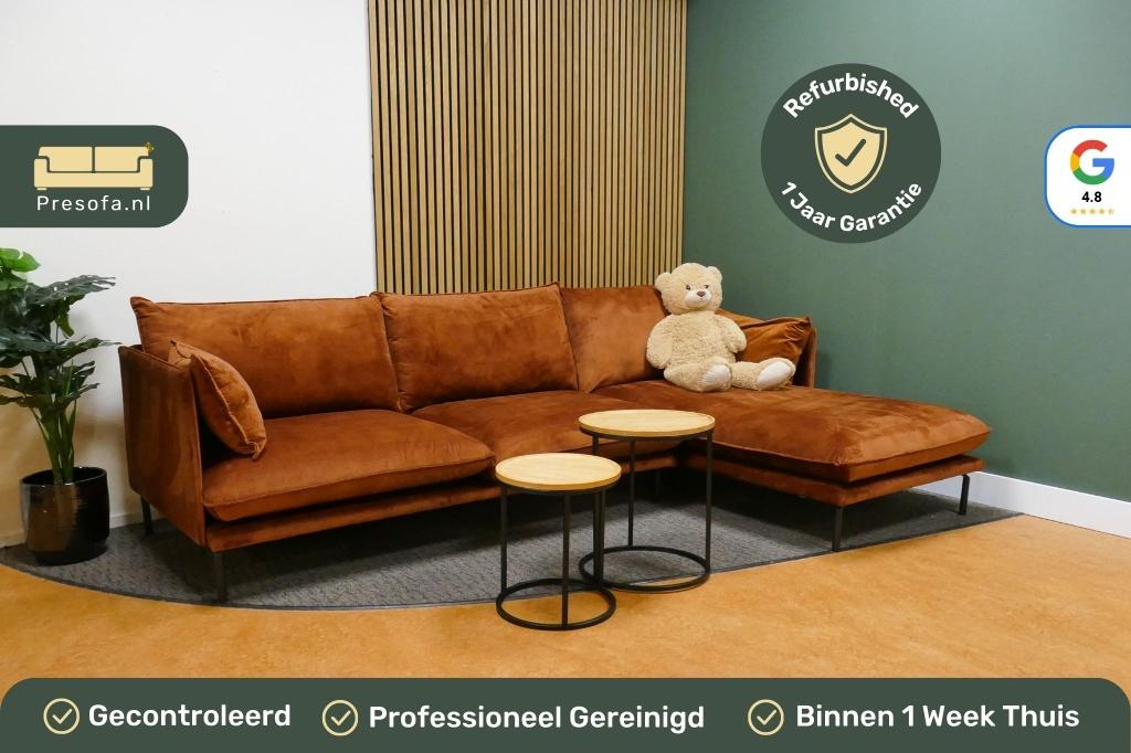 Hoekbank Met Chaise Longue Velvet Rood Bruin [Refurbished], Huis en Inrichting, Banken | Bankstellen, 250 tot 300 cm, -, -, Hoekbank
