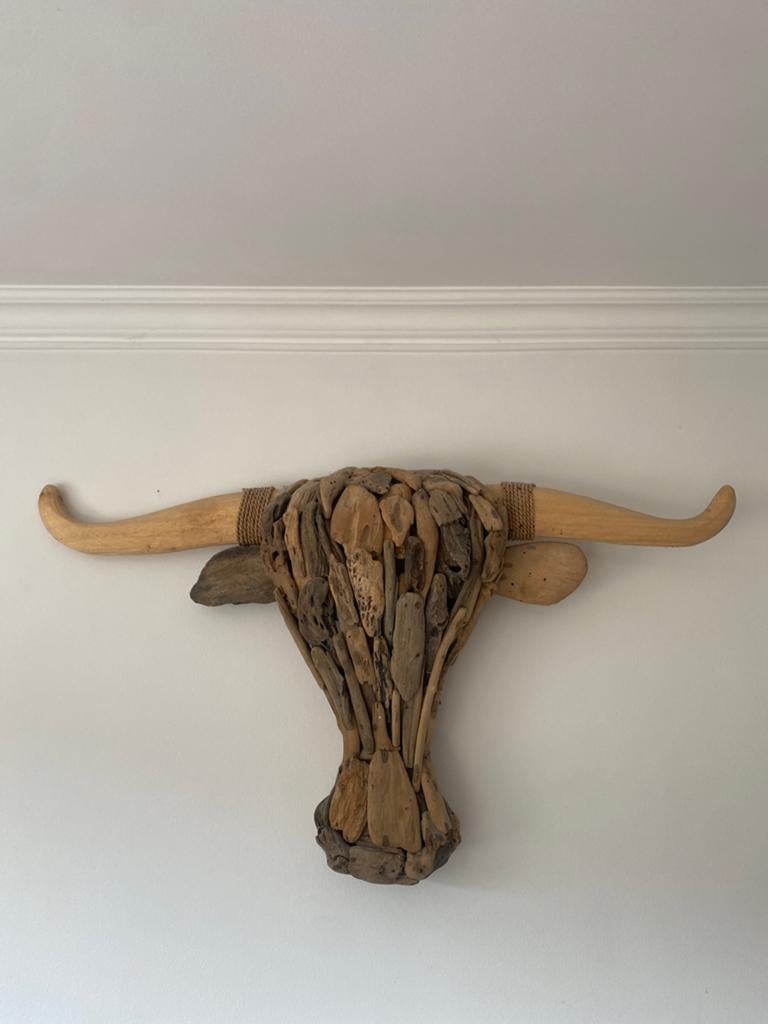 Wanddecoratie Stierenkop van Drijfhout - Uniek Handgemaakt, Ophalen, 50 - 100 cm, Wanddecoratie, Hout