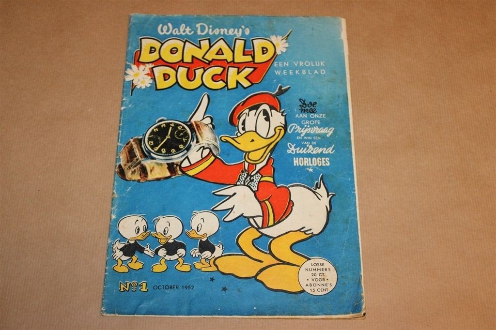 Donald Duck Nr. 1 1952 — Origineel 1e Nederlandse Nummer, Boeken, Stripboeken, Eén stripboek, Ophalen of Verzenden, Gelezen