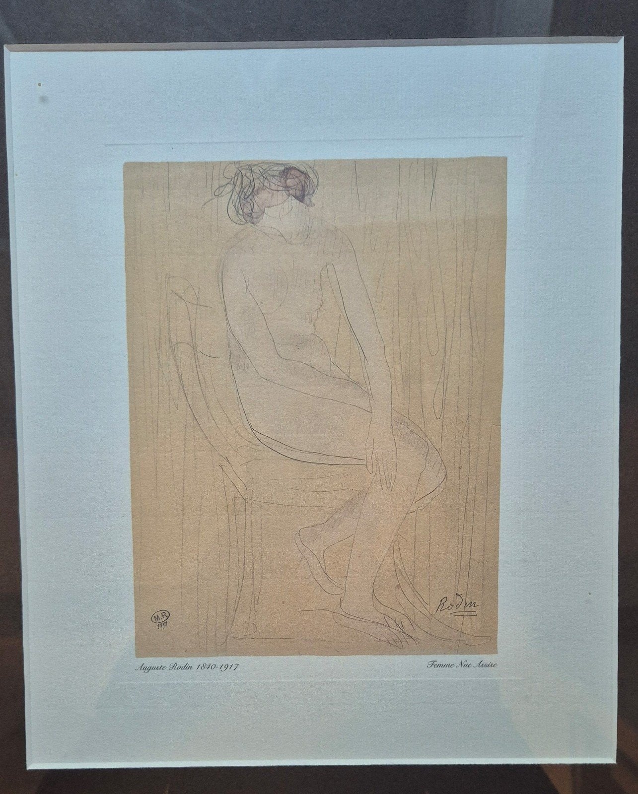 Auguste Rodin - Femme Nue Assise (Ingelijste Tekening), Ophalen of Verzenden, Tekening, Potloodtekening, Ingelijst