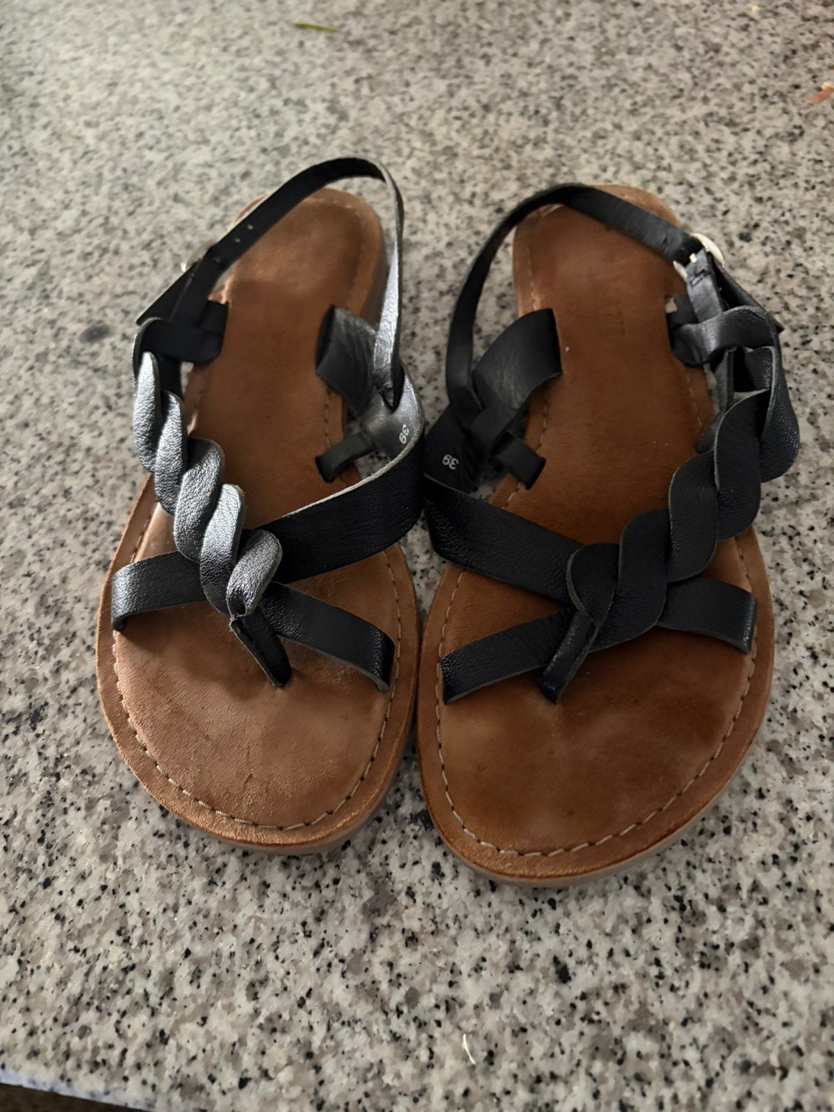 Lazamani leren sandalen, maat 39, Kleding | Dames, Schoenen, Zwart, Zo goed als nieuw, Sandalen of Muiltjes, Ophalen of Verzenden