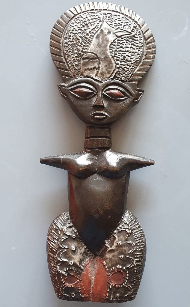 Ashanti of Akua'ba vruchtbaarheidsbeeld, Antiek en Kunst, Kunst | Niet-Westerse kunst, Beeld, Afrika, Hout, Zwart, Handgemaakt